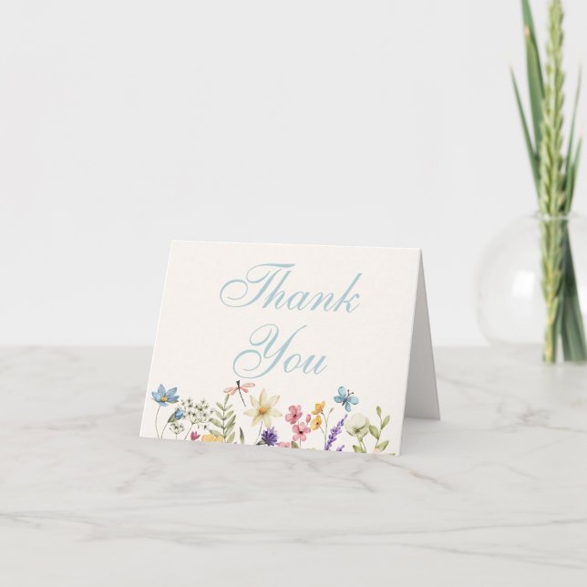 Tarjeta De Agradecimiento Whimsical Wildflower Meadow Wedding (Anverso)