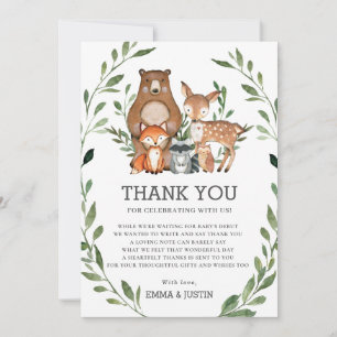 Tarjeta De Agradecimiento Whimsical Woodland Animals Greenery Baby Shower