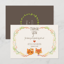 Tarjeta De Agradecimiento Whimsical Woodland Fox & Cat Boda