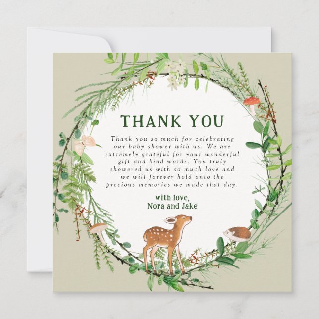 Tarjeta De Agradecimiento Whimsical Woodland Wreath Baby Shower (Anverso)