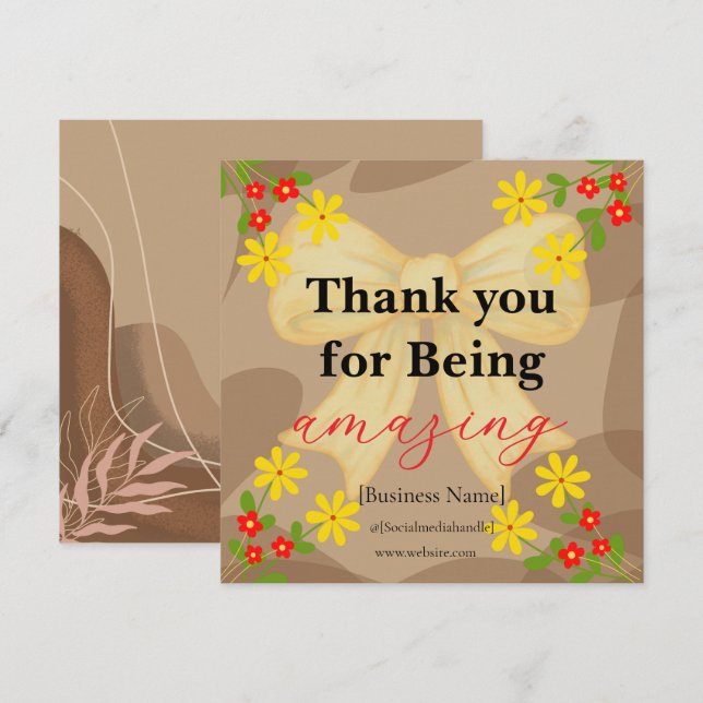 Tarjeta De Agradecimiento Whimsical Yellow Bow & Red Floral Thank You Card (Anverso / Reverso)