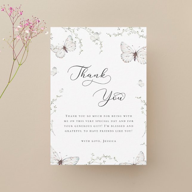 Tarjeta De Agradecimiento White Butfly Garden Bridal Shower (Subido por el creador)