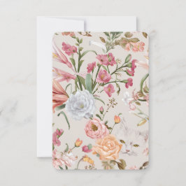 Tarjeta De Agradecimiento White Cats Pink Roses Floral Flat Thank You Card
