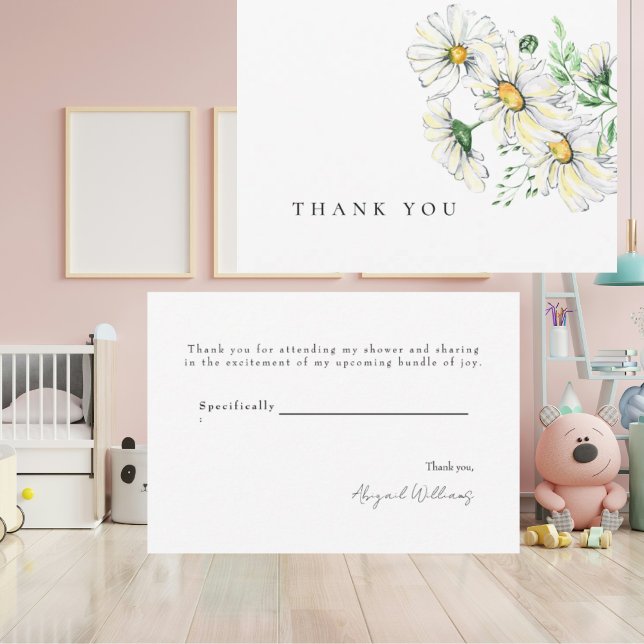 Tarjeta De Agradecimiento White Daisies Baby Shower Gracias (Subido por el creador)