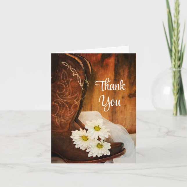 Tarjeta De Agradecimiento White Daisies Cowboy Boots Bridesmaid Gracias (Anverso)