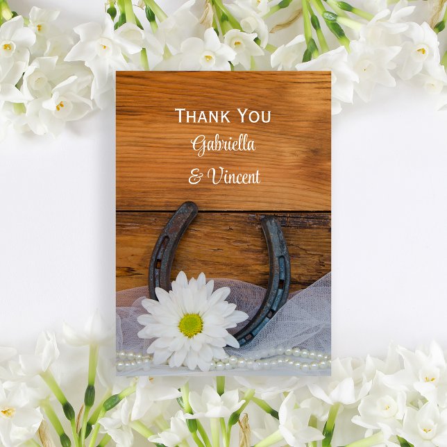 Tarjeta De Agradecimiento White Daisy Horseshoe Boda Occidental Gracias (Subido por el creador)