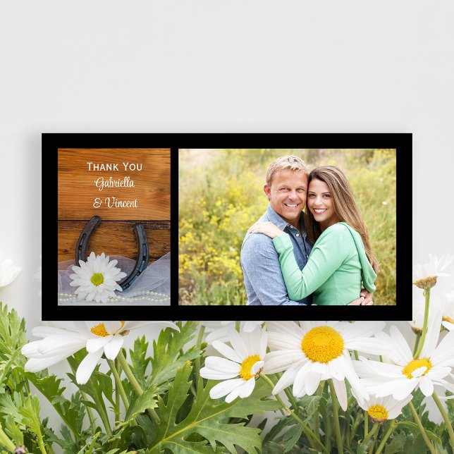 Tarjeta De Agradecimiento White Daisy Horseshoe Boda Occidental Gracias (Subido por el creador)
