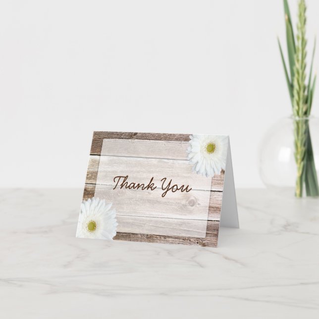 Tarjeta De Agradecimiento White Daisy Rustic Barn Wood Gracias (Anverso)
