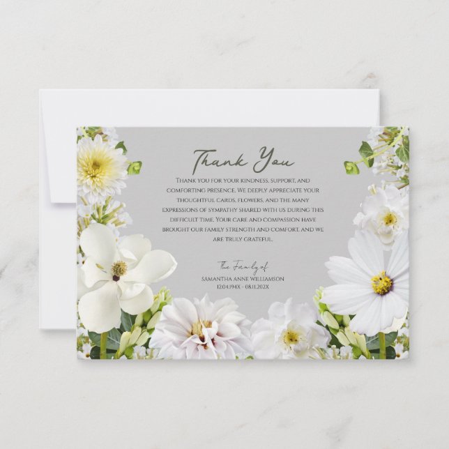 Tarjeta De Agradecimiento White Floral Funeral Thank You Card (Anverso)