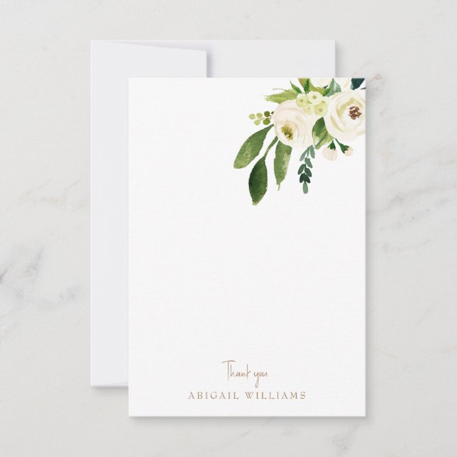 Tarjeta De Agradecimiento White Floral Gold Text Blank Gracias (Anverso)
