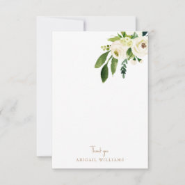 Tarjeta De Agradecimiento White Floral Gold Text Blank Gracias