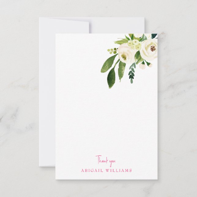 Tarjeta De Agradecimiento White Floral Pink Text Blank Gracias (Anverso)