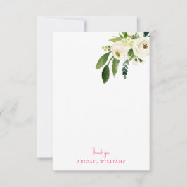 Tarjeta De Agradecimiento White Floral Pink Text Blank Gracias