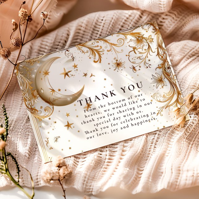Tarjeta De Agradecimiento White Gold Celestial Moon & Stars Wedding (Subido por el creador)