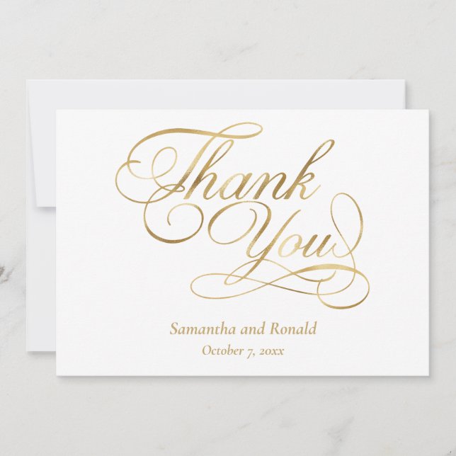 Tarjeta De Agradecimiento White Gold Foil Calligraphy Formal Thank You Card (Anverso)