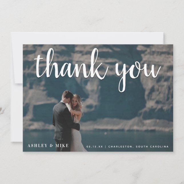 Tarjeta De Agradecimiento White Gracias 3 Photo Black & White Boda (Anverso)