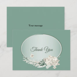 Tarjeta De Agradecimiento White Jasmine Floral Green Geometric Wedding