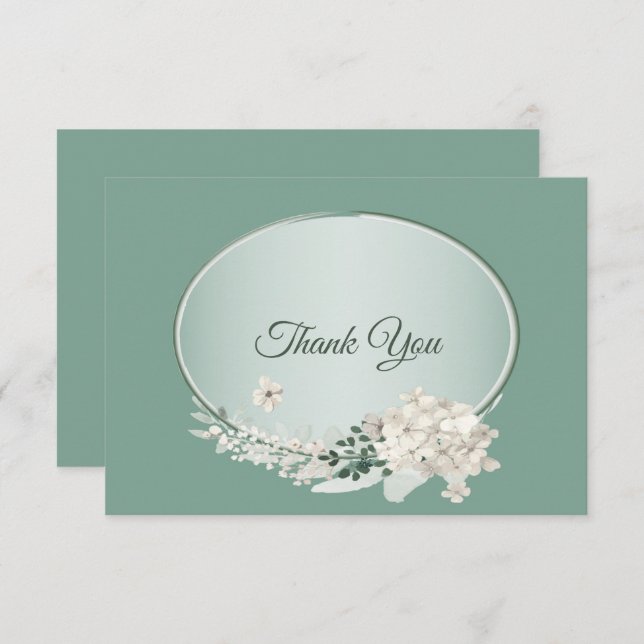 Tarjeta De Agradecimiento White Jasmine Floral Green Geometric Wedding (Anverso / Reverso)
