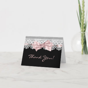 Tarjeta De Agradecimiento White Lace Pink Black Gracias A Las Cartas