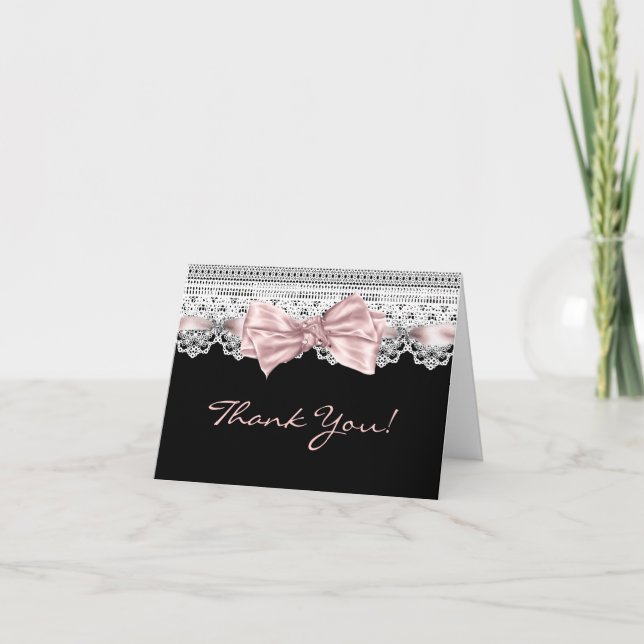 Tarjeta De Agradecimiento White Lace Pink Black Gracias A Las Cartas (Anverso)
