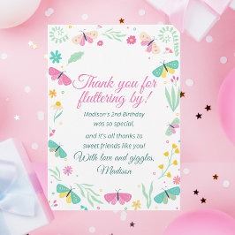 Tarjeta De Agradecimiento White Pastel Butterfly Girl’s Garden Party Theme