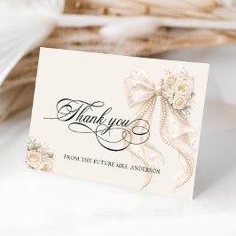 Tarjeta De Agradecimiento White Pearl Bow Bridal Shower Thank You Card