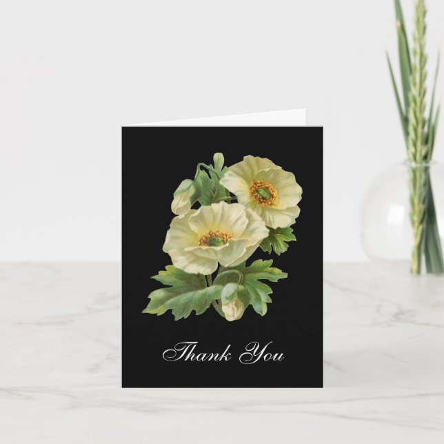 Tarjeta De Agradecimiento White Poppies Gracias Cartas (Anverso)