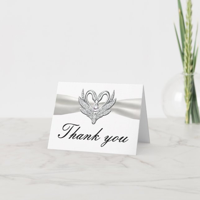 Tarjeta de agradecimiento White Ribbon Silver Swan (Anverso)