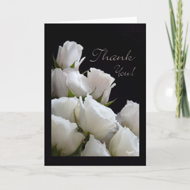 Tarjeta De Agradecimiento White Roses Bouquet Gracias AH2009 (Anverso)