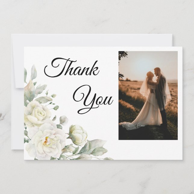 Tarjeta De Agradecimiento White Roses Photo Thank You Card (Anverso)