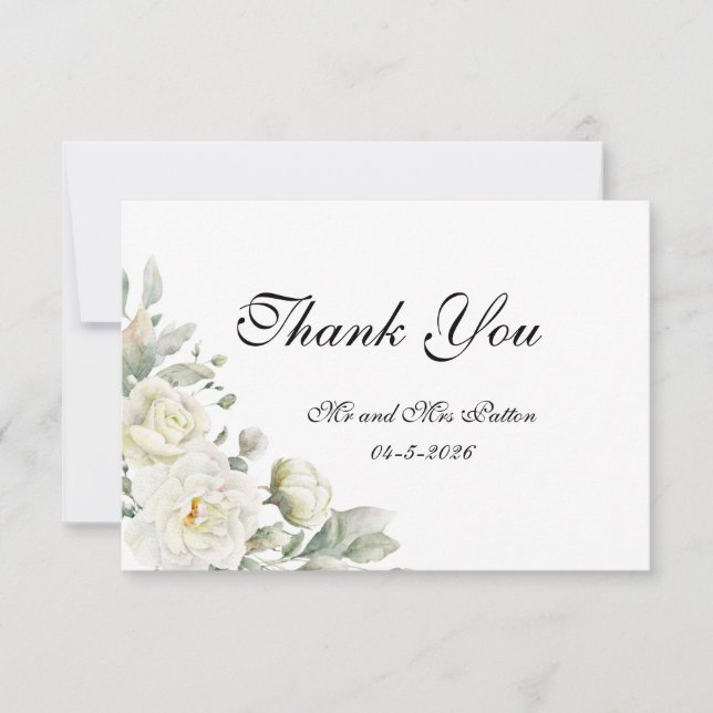 Tarjeta De Agradecimiento White Roses Thank You card (Anverso)