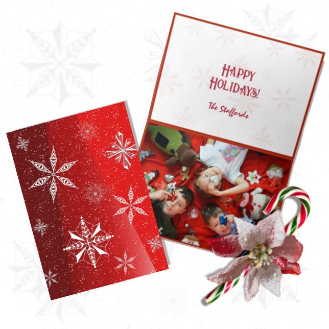 Tarjeta De Agradecimiento White Snow on Red Canvas Folded Christmas Card (Subido por el creador)