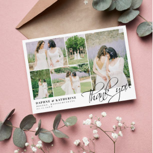 Tarjeta De Agradecimiento White Wedding Photo Collage Script Thank You