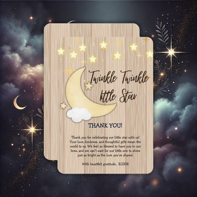 Tarjeta De Agradecimiento White Wood Twinkle Twinkle Little Star Baby Shower (Subido por el creador)