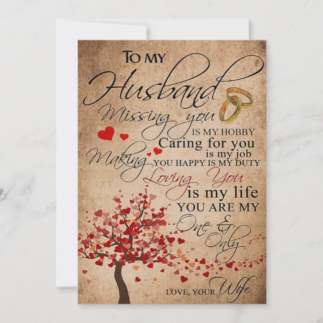 Tarjeta De Agradecimiento Wife Art To My Husband Missing You (Anverso)