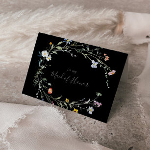 Tarjeta De Agradecimiento Wild Floral Black Bridal Party Gracias