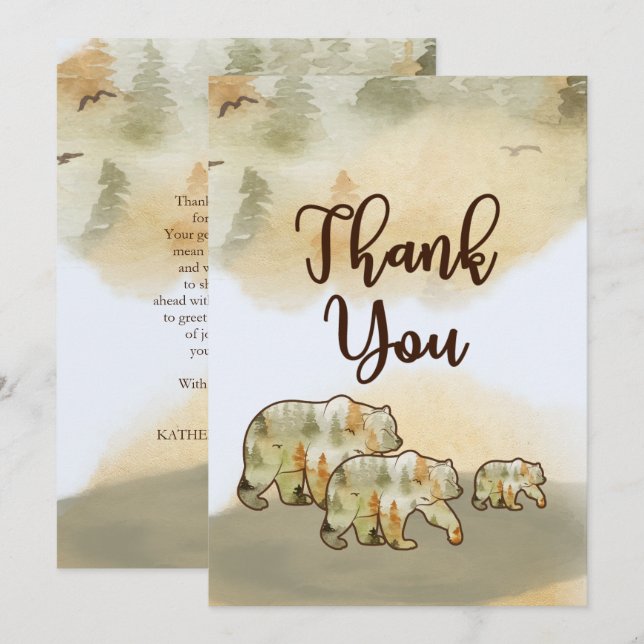 Tarjeta De Agradecimiento Wild One Bears Woodland Baby Shower Gracias (Anverso / Reverso)