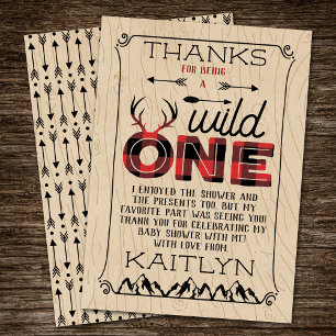Tarjeta De Agradecimiento Wild One Boys Rustic Plaid Lumberjack Baby Shower