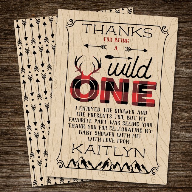 Tarjeta De Agradecimiento Wild One Boys Rustic Plaid Lumberjack Baby Shower (Subido por el creador)