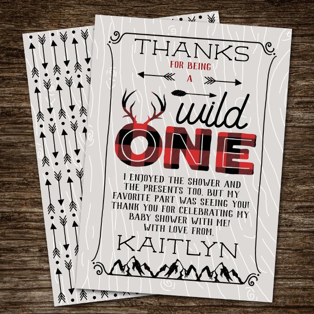Tarjeta De Agradecimiento Wild One Boys Rustic Plaid Lumberjack Baby Shower (Subido por el creador)