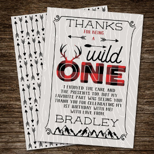 Tarjeta De Agradecimiento Wild One Boys Rustic Plaid Lumberjack Primer cumpl