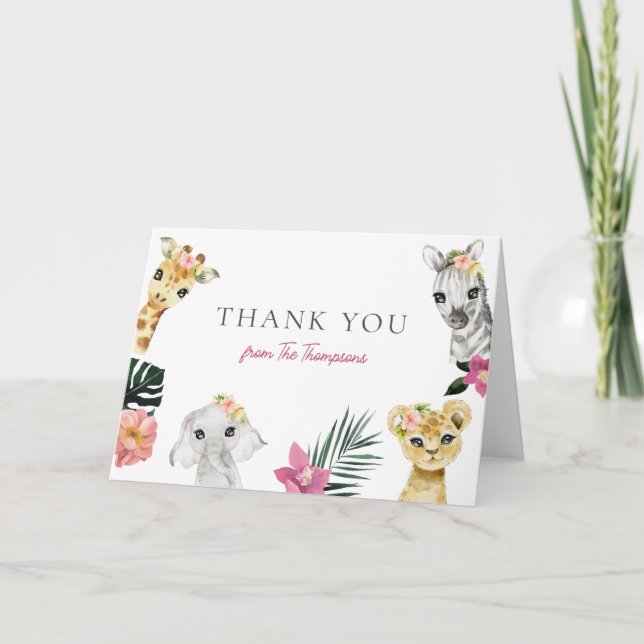 Tarjeta De Agradecimiento Wild One Jungle Baby Shower Gracias (Anverso)