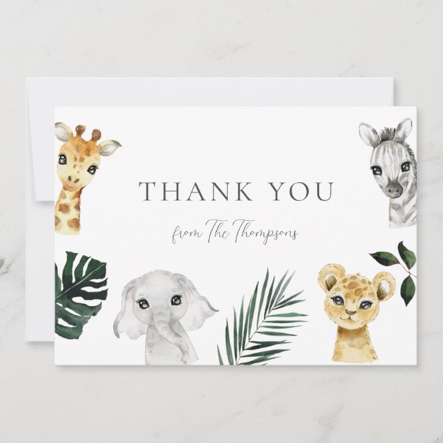 Tarjeta De Agradecimiento Wild One Jungle Baby Shower Gracias (Anverso)