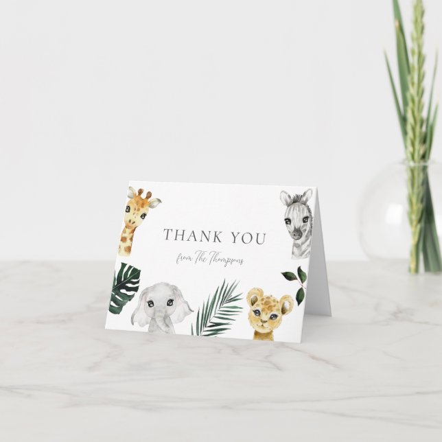Tarjeta De Agradecimiento Wild One Jungle Baby Shower Gracias (Anverso)