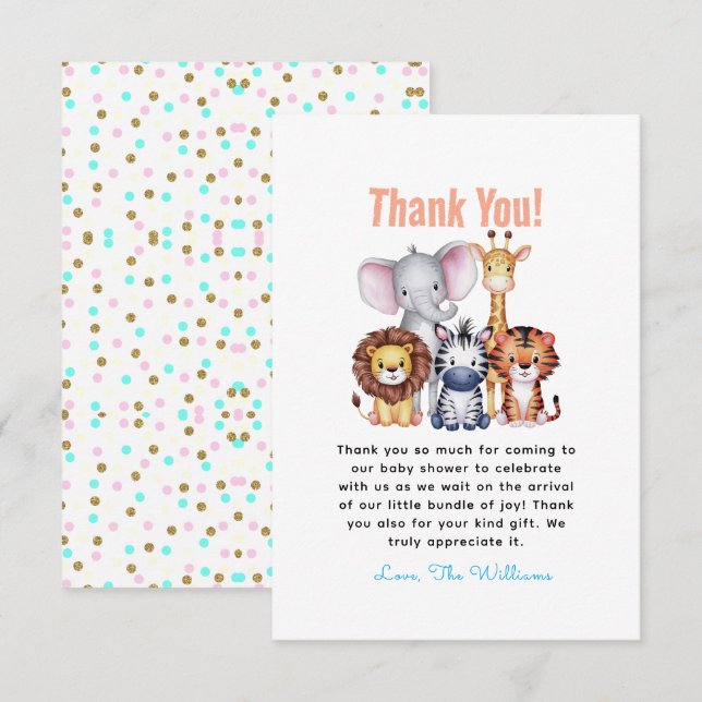 Tarjeta De Agradecimiento Wild One Safari Animals Baby Shower (Anverso / Reverso)
