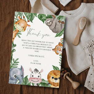 Tarjeta De Agradecimiento Wild One Safari Animals Baby Shower