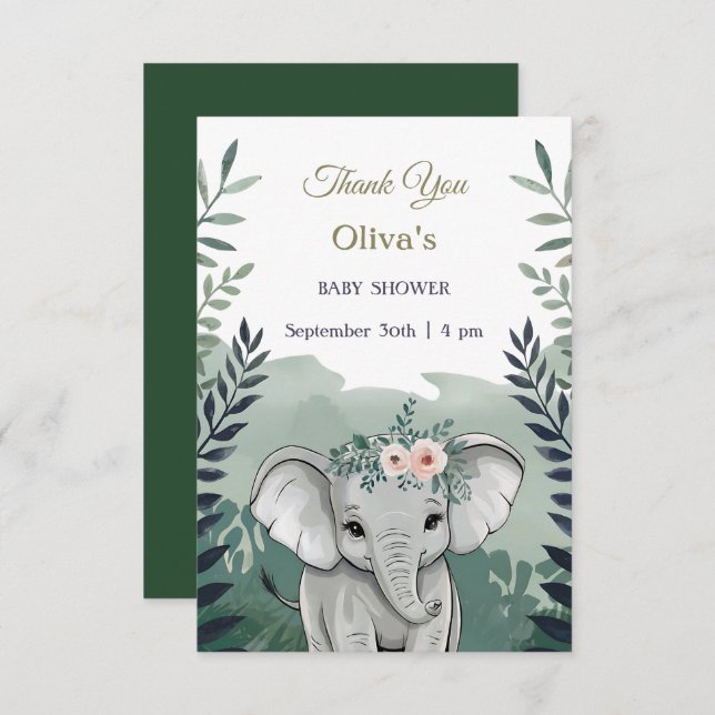 Tarjeta De Agradecimiento Wild One Safari Elephant Baby Shower (Anverso / Reverso)