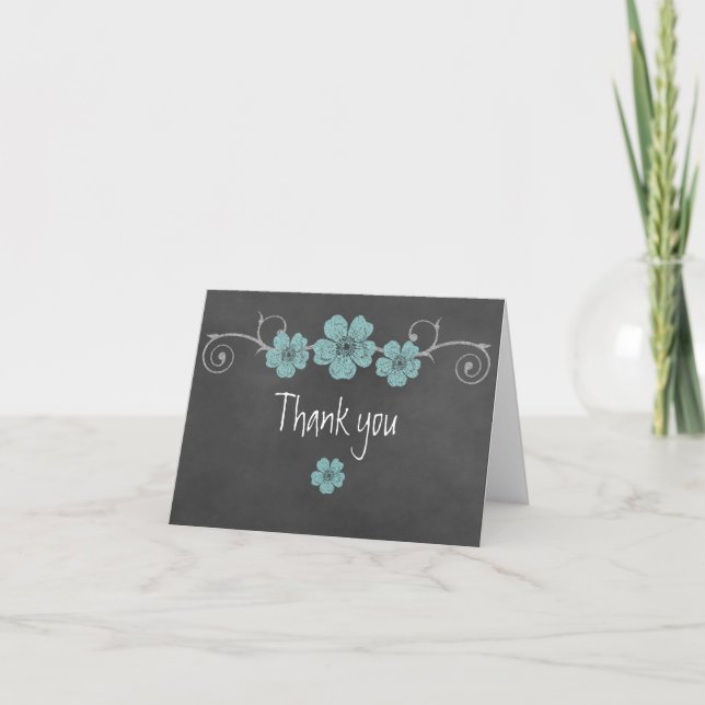 Tarjeta De Agradecimiento Wild Teal Roses Chalkboard Thank You Note Card (Anverso)