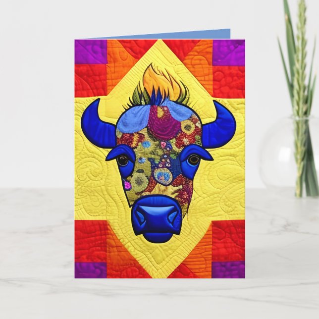 Tarjeta De Agradecimiento Wild West Bison Quilt Like Design (Anverso)