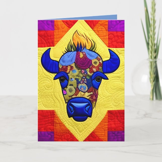 Tarjeta De Agradecimiento Wild West Bison Quilt Like Design (Anverso)